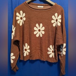 Ekouaer Brown Flower Sweater